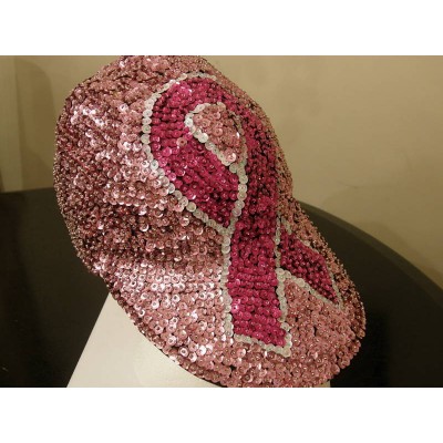 PINK SEQUIN BREAST CANCER CAP GREAT GLITTERING RIBBON HAT FOR CANCER WALKS NEW  eb-10297446